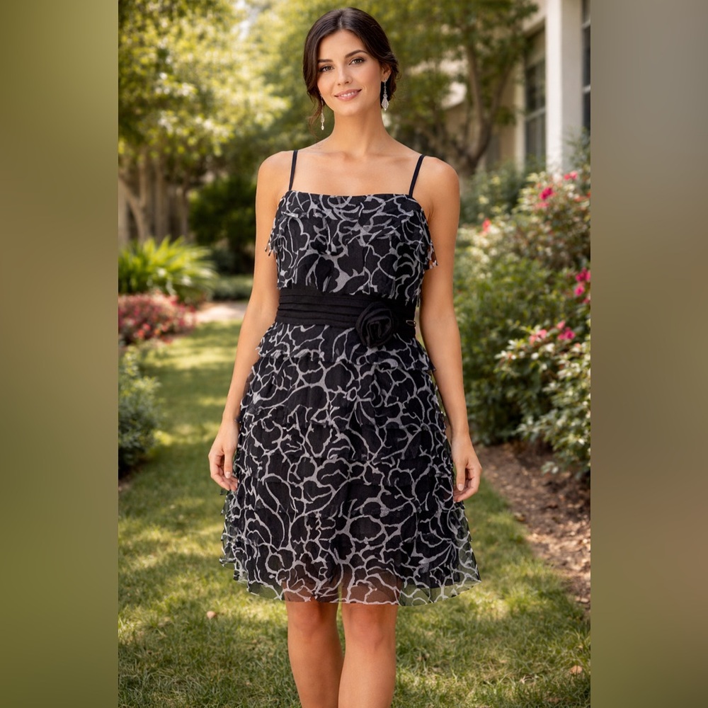 Arden B Sleeveless Tiered Layered  Black & Gray Short Mini Dress Size L NWT $79